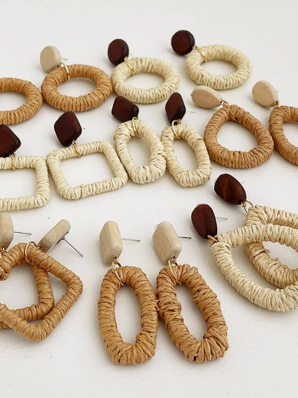 Vintage Elegant Wooden Rattan Earrings DPJE1721 for wholesale by Dipped Shop