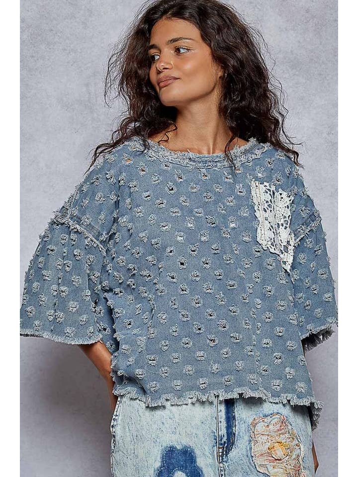 Pol Clothing - Wholesale Knit Top - Women's - Round neck short sleeve open knitted woven top7