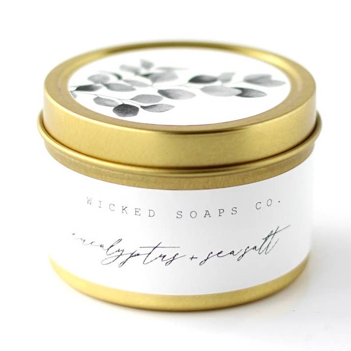 Candela di soia all'eucalipto e sale marino | Aromaterapia fresca, simile a una spa per la vendita all'ingrosso da parte di Wicked Soaps Co.