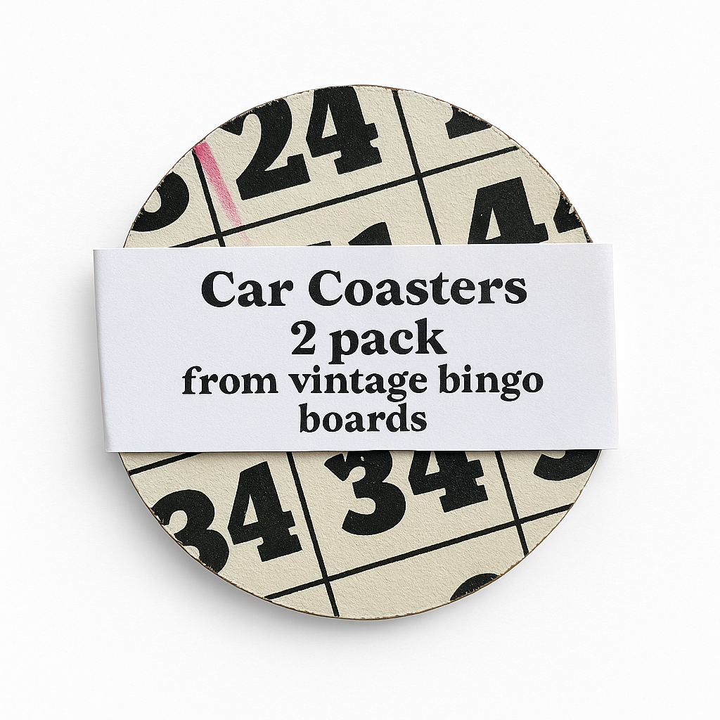 The Mustache Cat Made - Wholesale Car Coaster - Unisex - Vintage Bingo Board Car Coasters (set of 2)1