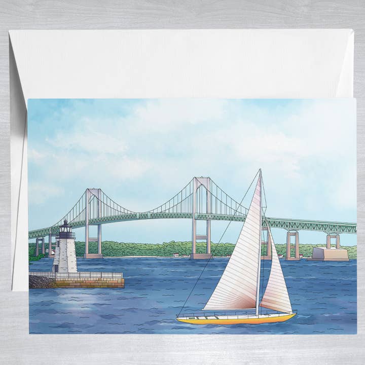 Newport Bridge - Greeting Card for wholesale by Color Our Town