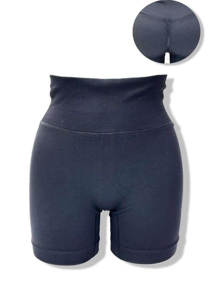 Black Wrinkled Buttocks Cycling Shorts/ P49004 for wholesale on Faire1