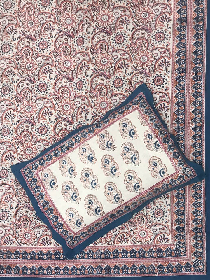 Lenzuolo stampato a mano Chester Block _ con fodera per cuscino per la vendita all'ingrosso da parte di Humanity Centred Designs