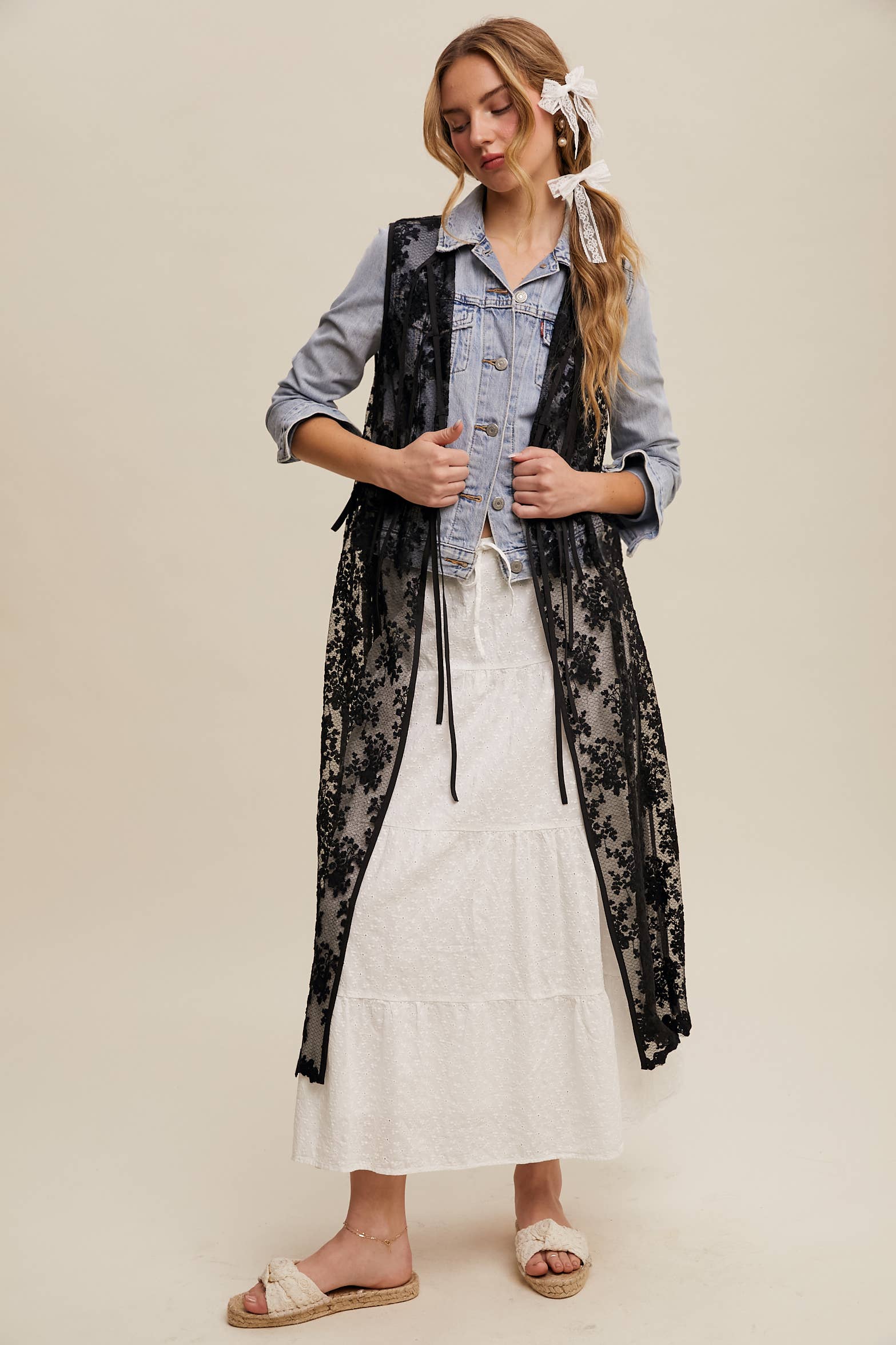 Listicle - Wholesale Outerwear Vest - Women's - Sheer Floral Embroidered Lace Vest19