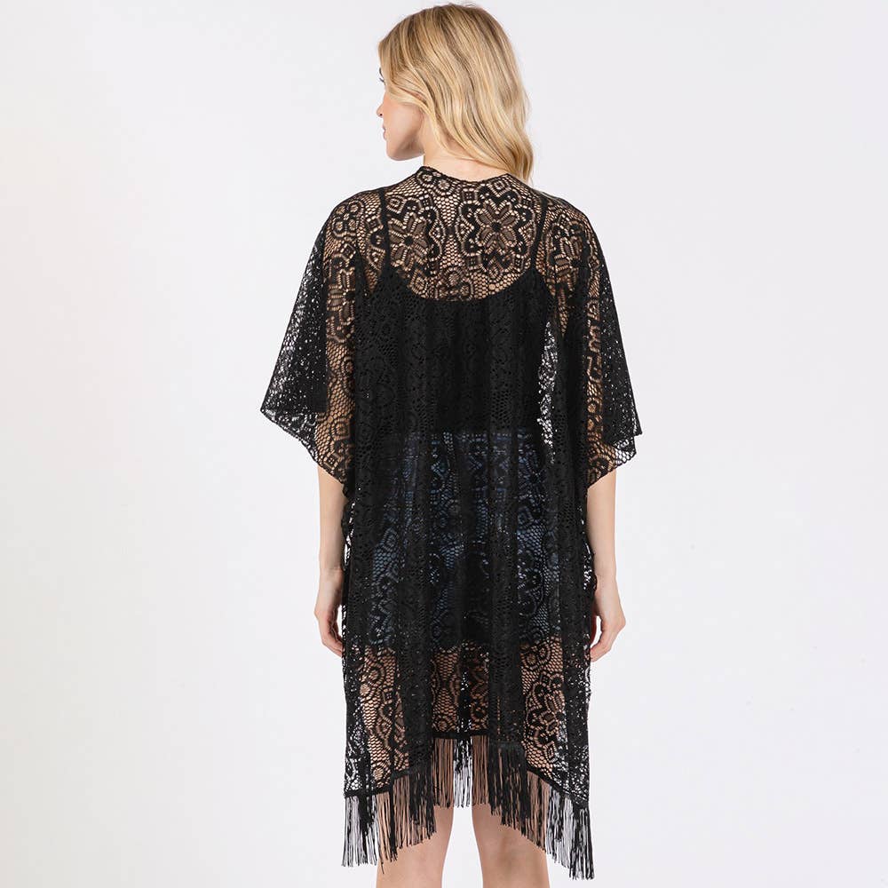 Sensibling Corp. – wholesale Swim cover-up – Women’s – Flower Pattern Crochet Lace Tassel Cover Up Poncho3