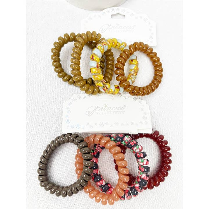 Print and Solid Mix Multi Design Spiral Hair Ties for wholesale on Faire