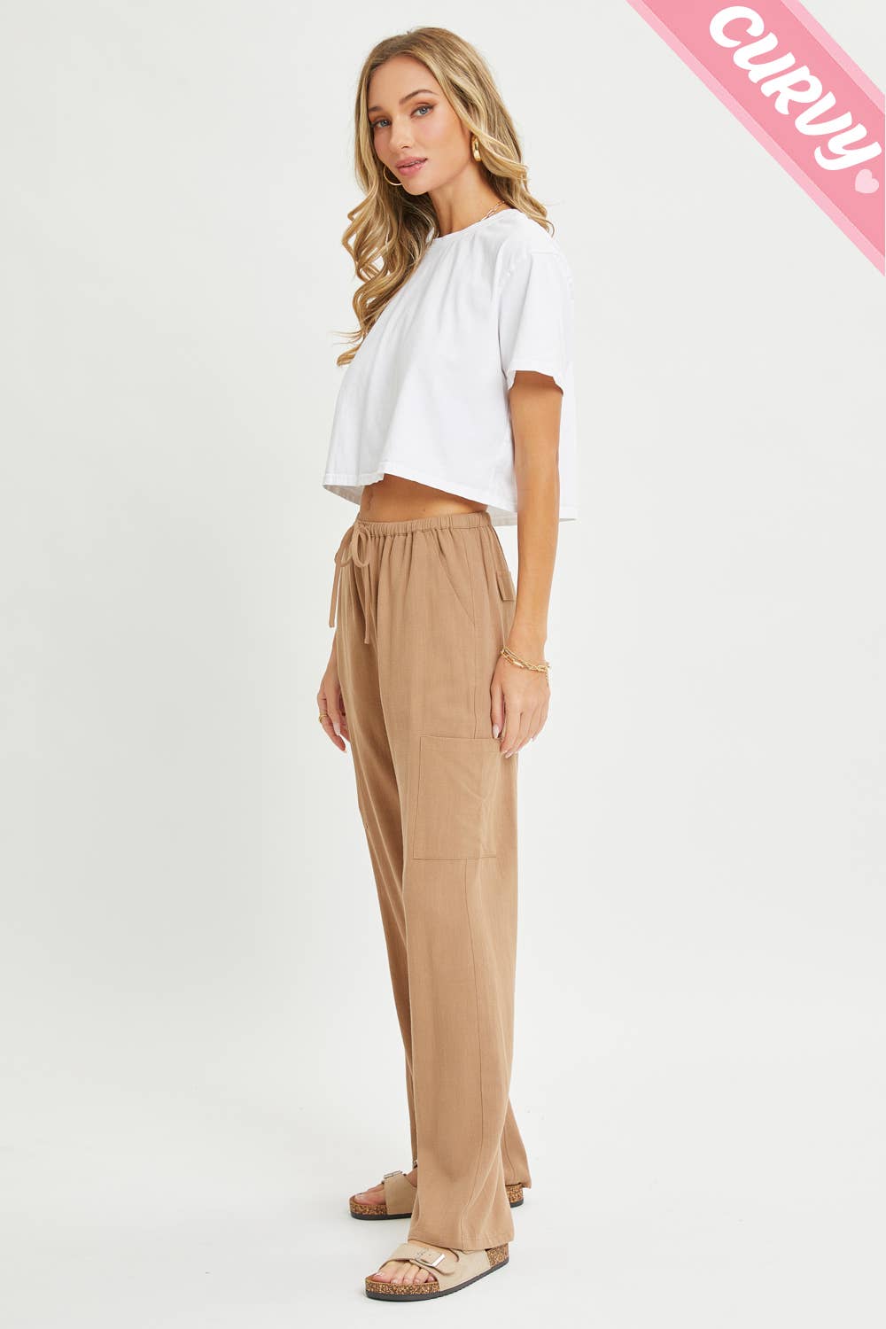 Sweet Lovely by Jen - Wholesale Pants - Women's - PLUS SIZE LINEN- BLEND PULL-ON-PANTS35