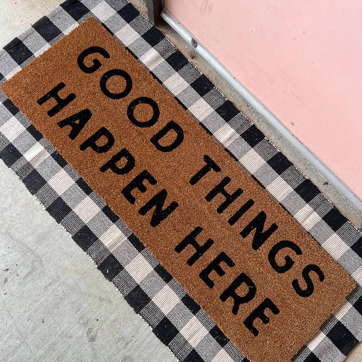 Modern Burlap - Wholesale Door Mat - XL Doormat - Good things happen here (New Length)