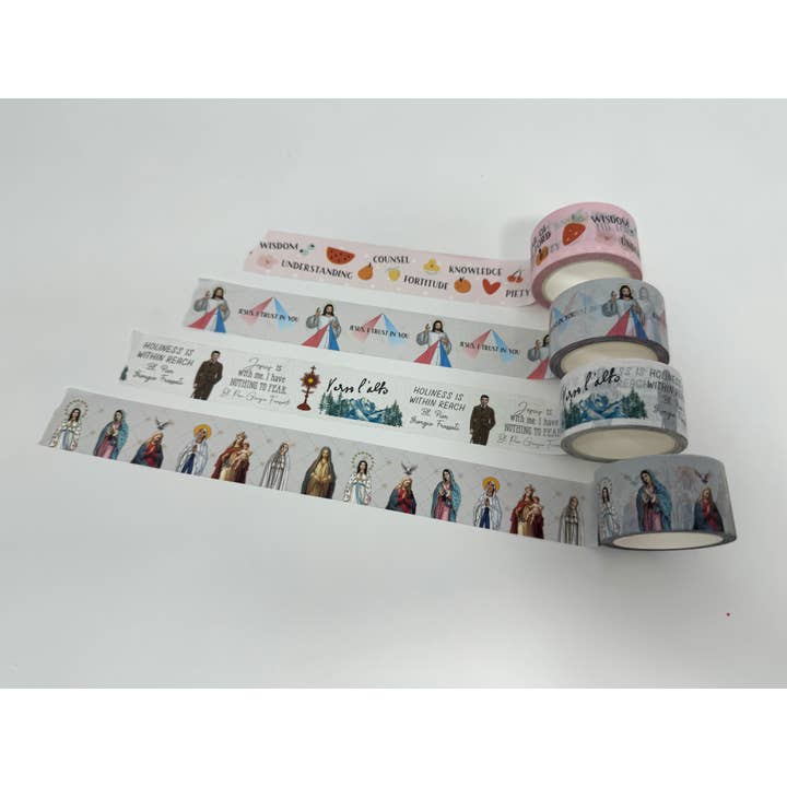 Meyer Market Designs - Wholesale Washi Tape - Set of 4 Catholic Washi tape rolls. Frassati, Marian, Divine