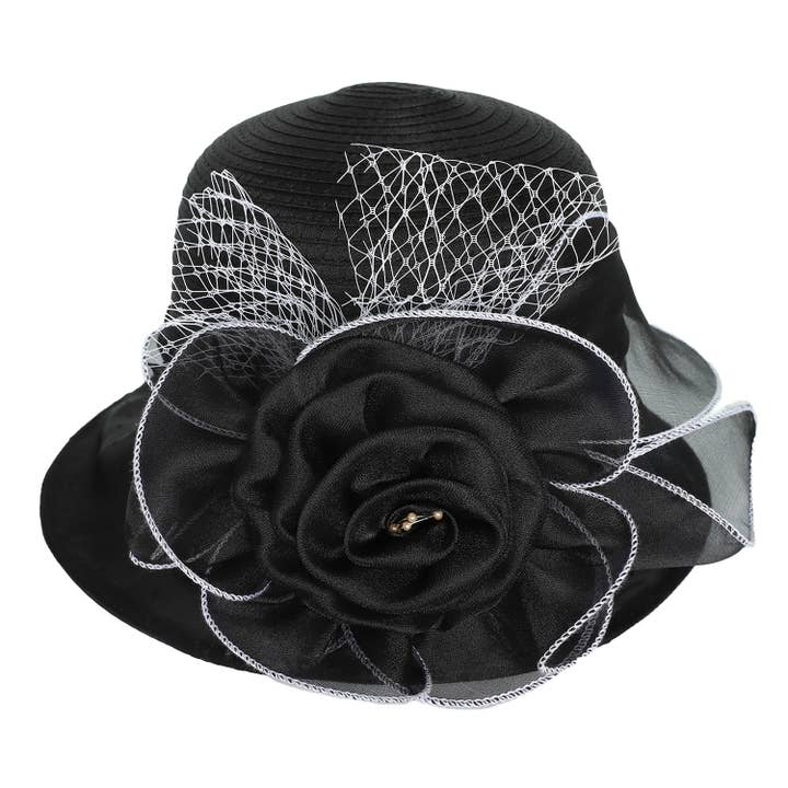 SP Sophia Collection - Wholesale Fascinator Hat - Women's - Floral Down Brim Polka Print Organza Hat 5