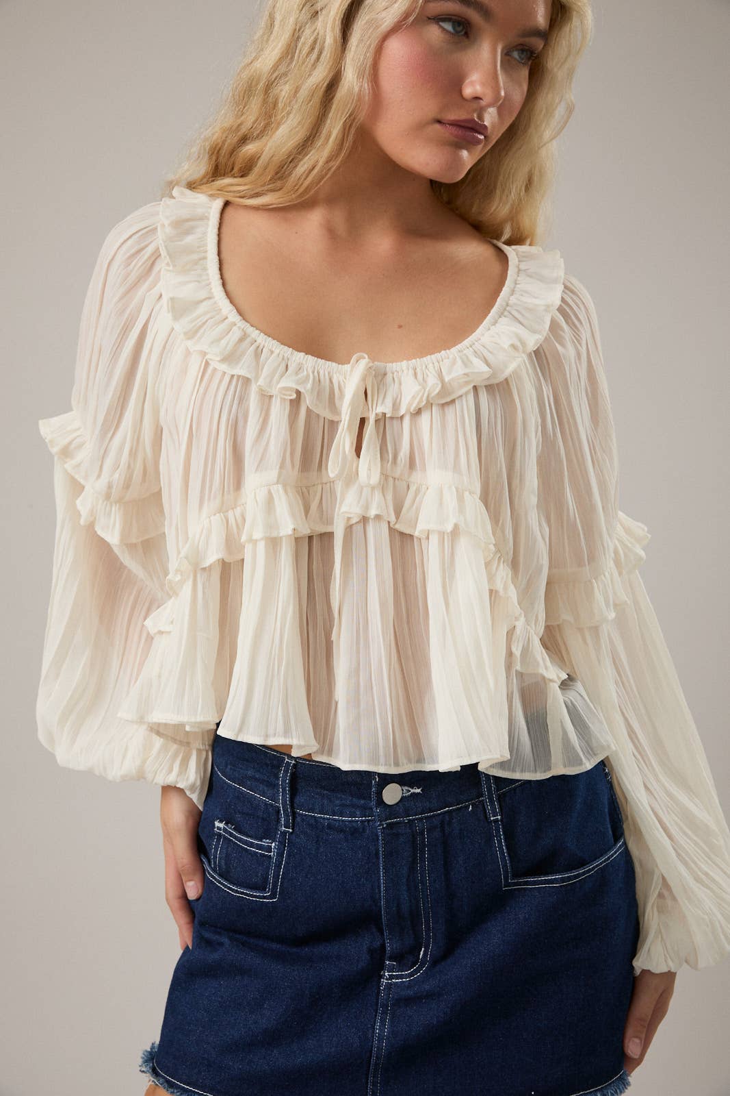 LE LIS - Wholesale Blouse - Women's - SCOOP NECK RUFFLE DETAIL BLOUSE17