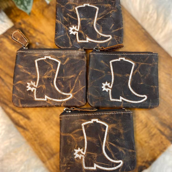 Vintage Boots Leather Coin Pouch for wholesale by Western Linens