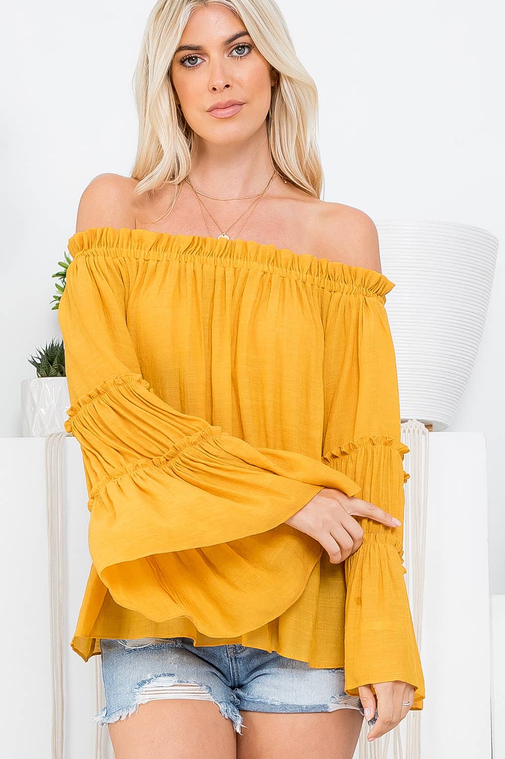 Sweet Lovely by Jen - Wholesale Blouse – Women’s - OFF SHOULDER TIERED BELL SLEEVE TOP4