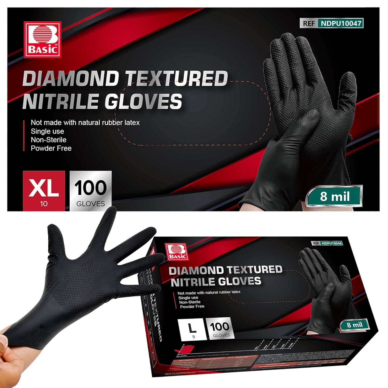 CLW Distributors INC - Venta al por mayor Guantes de limpieza - Guantes desechables de nitrilo 8 mil con textura de diamante, 100 unidades por caja12