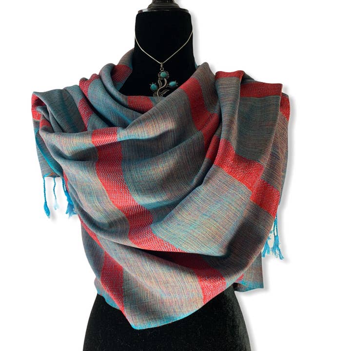 Dandarah - Wholesale Scarf - Unisex - Helyat Handwoven Bamboo Viscose Scarf - Turquoise & Pink