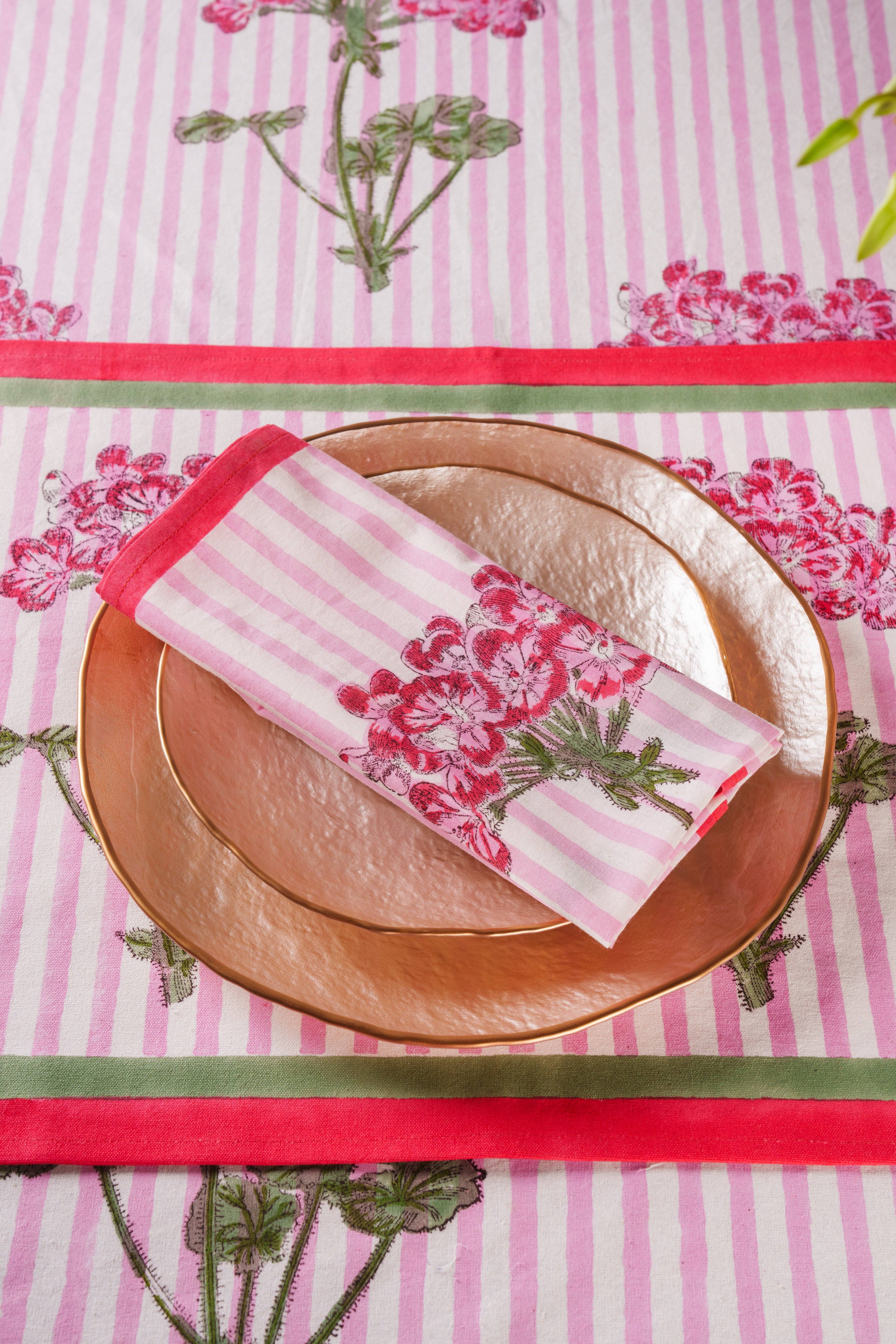 Inner Child - Wholesale Dinner & Cloth Napkin - Pink Hydrangea Blockprint Napkins, Set of 44