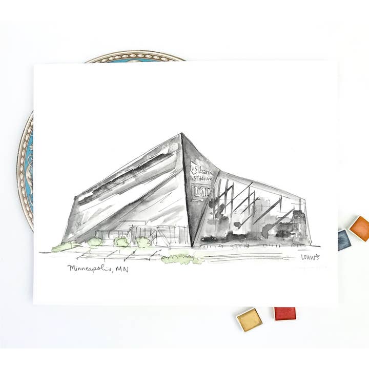 Galleria di stampa artistica da parete del Minnesota Vikings Stadium per la vendita all'ingrosso da parte di Messy Heart Studio