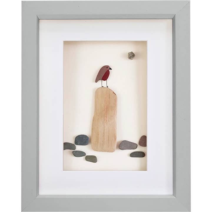 UrchinArtworks - Wholesale Art Print - Robin on a Post - Sea Glass & Pebble Wall Art Picture Decor5