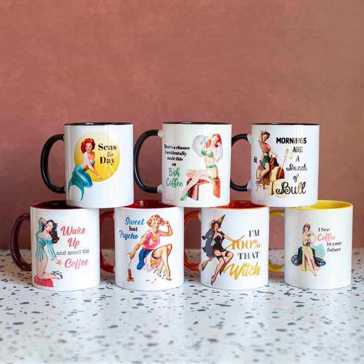 Mod Lounge Paper Company - Wholesale Coffee Mug - Seas the Day Vintage Mermaid Pinup Coffee Mug