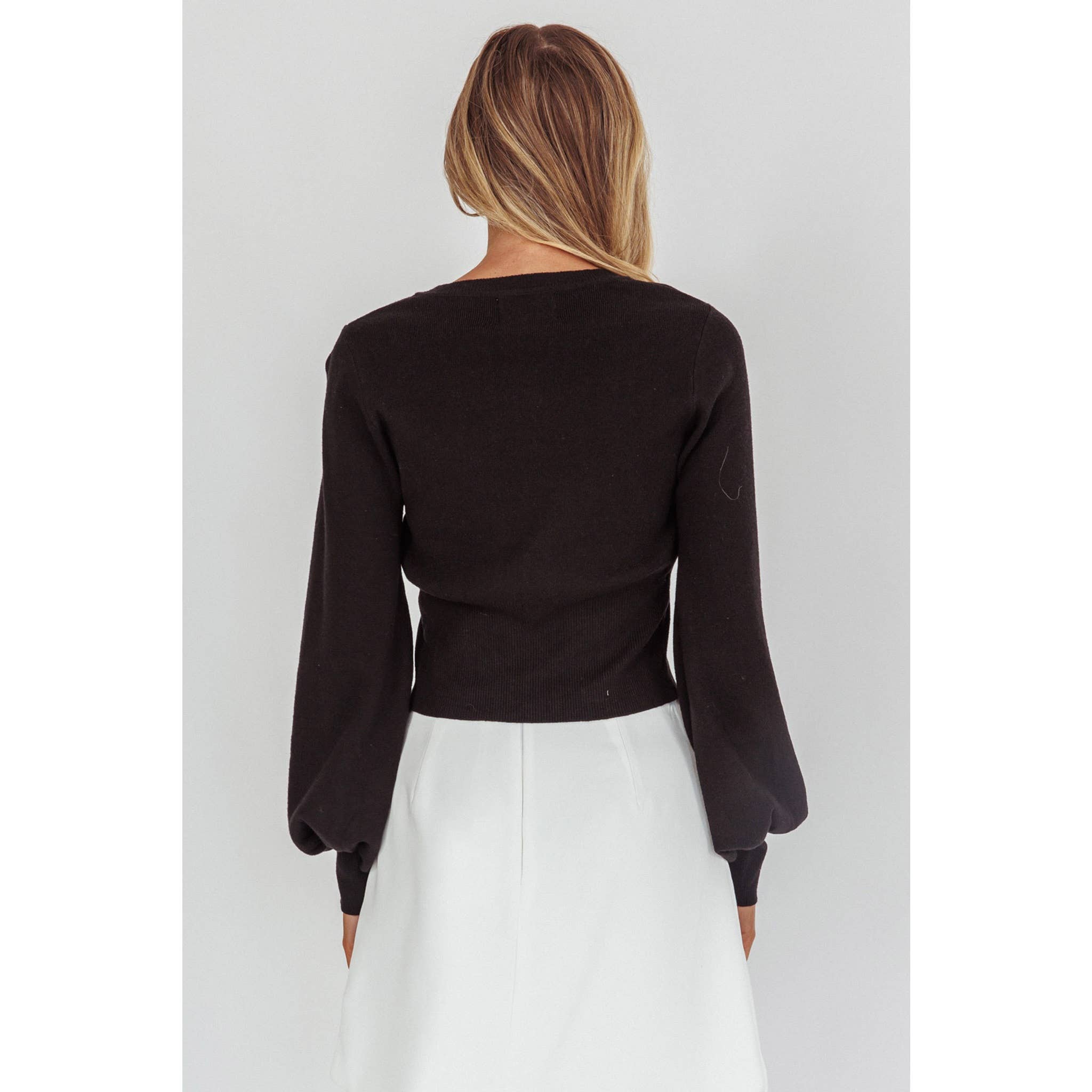 BLACK ROUND NECK CARDIGAN / BR0288H for wholesale on Faire1