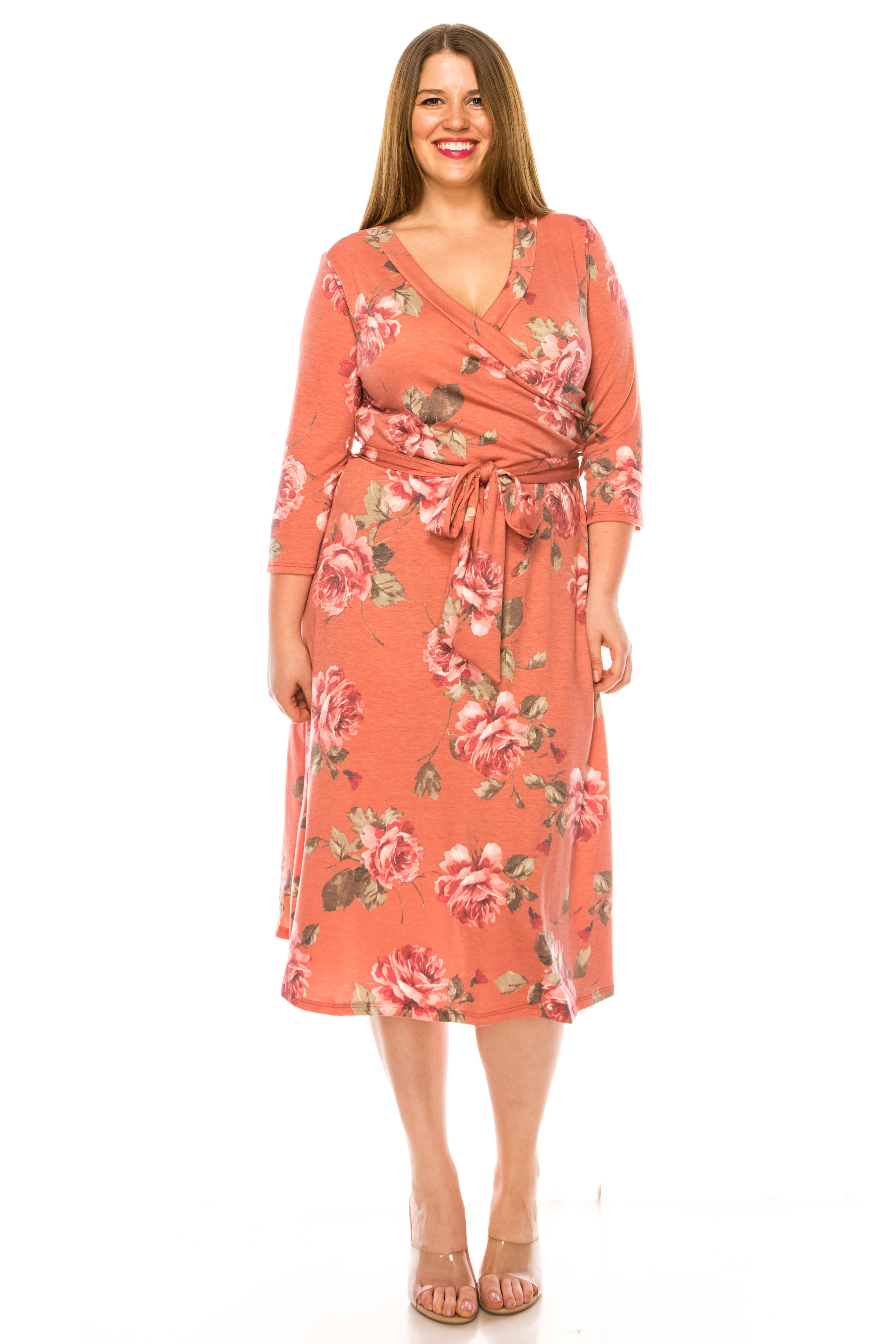 MOA COLLECTION - Vente Robe – femme - Robe portefeuille en faux imprimé à motifs floraux de grande taille pour femmes13