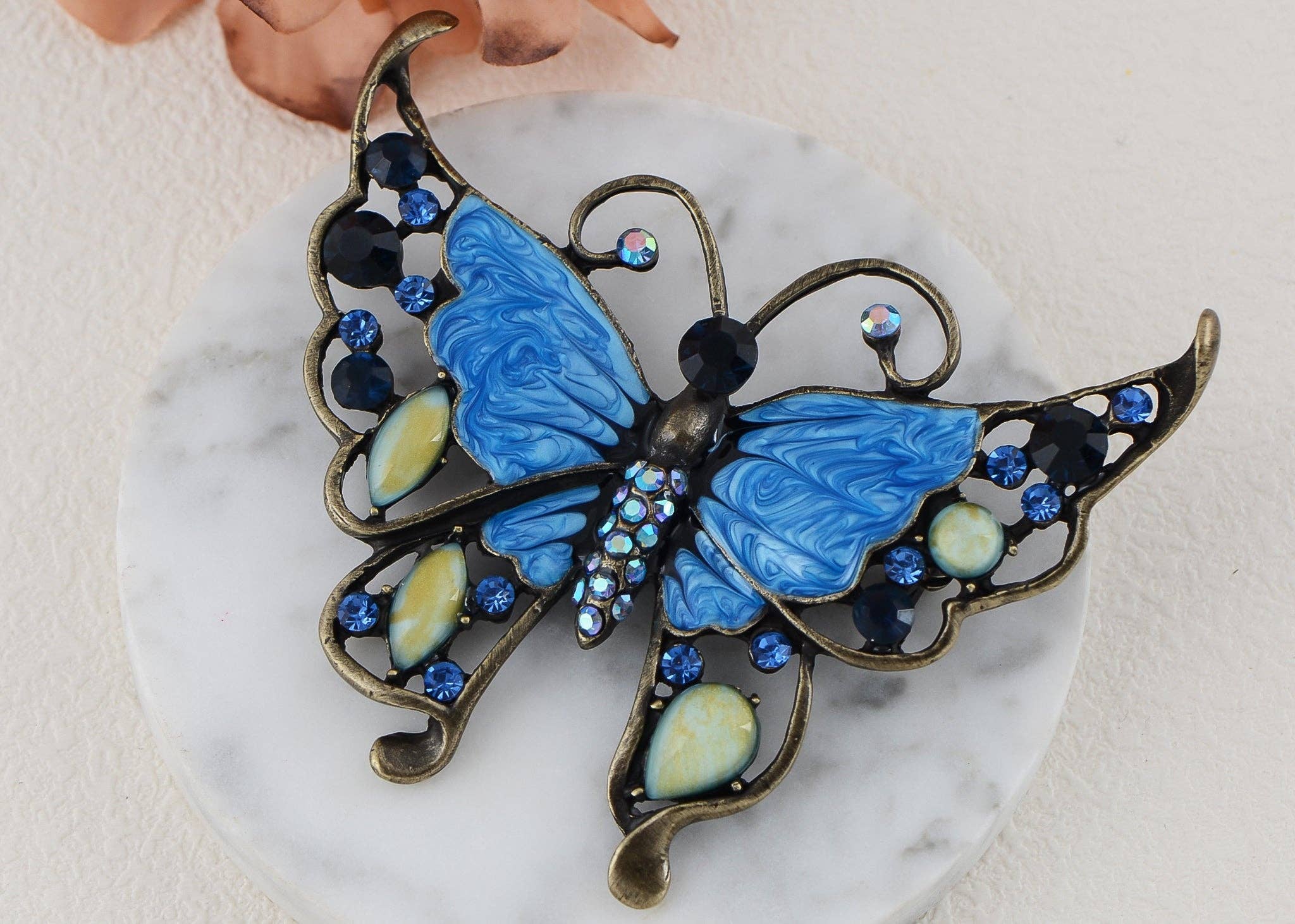 AK Brand - Wholesale Brooch - Antique Green Enamel Opal Butterfly Insect Brooch Pin21