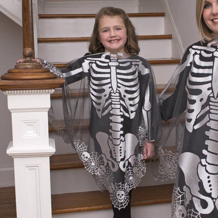 Skeleton 45x45 Pewter Sheer Lace Petite Poncho Costume for wholesale by Heritage Lace
