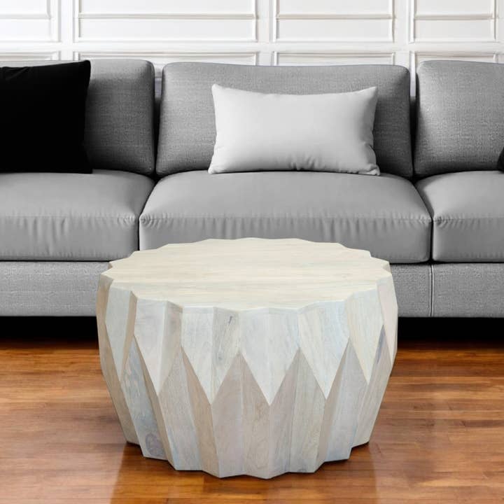 HomeRoots - Wholesale Coffee table - 32" Off White Solid Wood Round Block Coffee Table1
