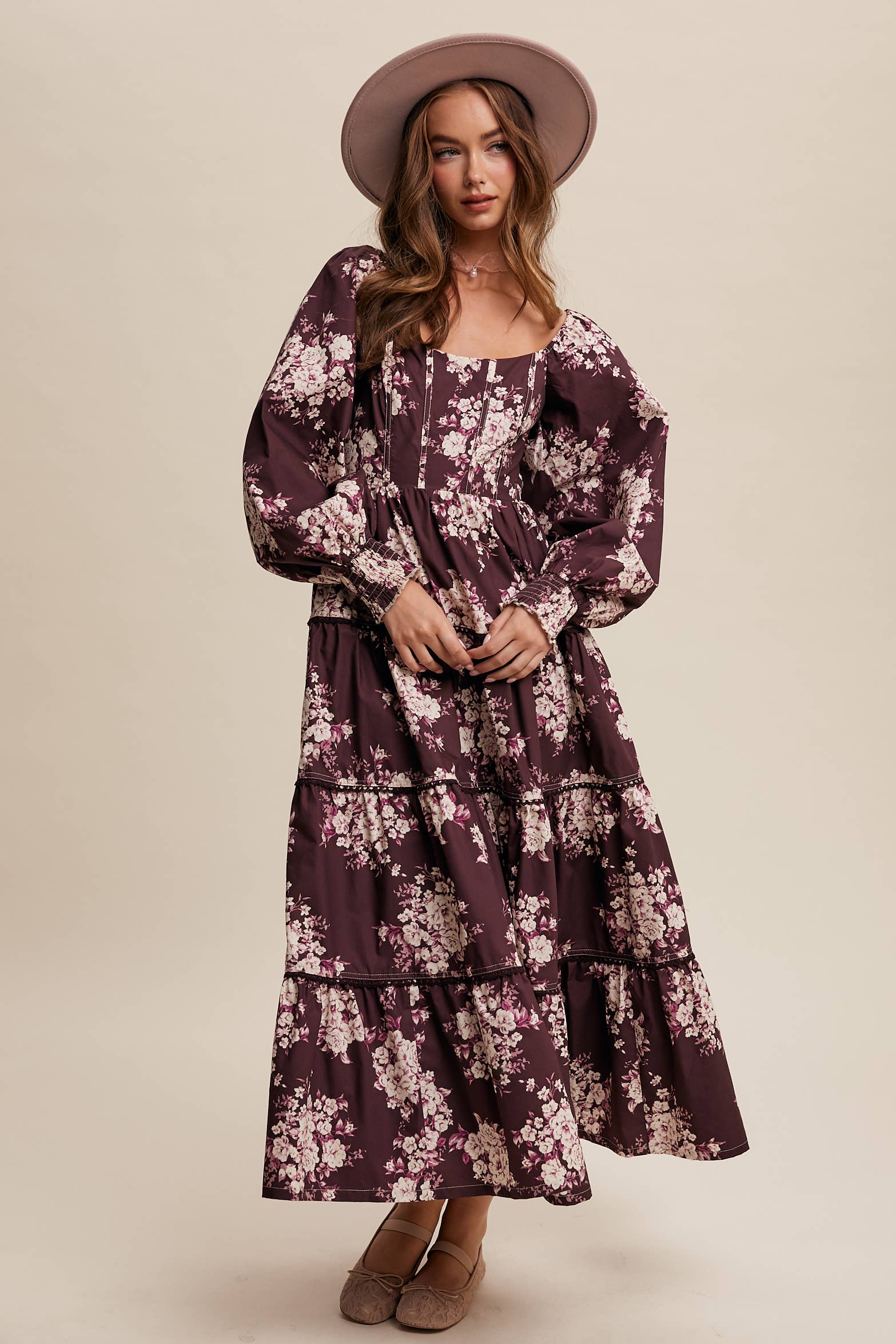Listicle - Wholesale Dress - Women's - Romantic Floral Tiered Maxi Dress2
