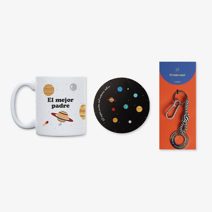 Ensemble Tasse + Sous-verre + Porte-clés "Le meilleur Papa" pour la vente par UO
