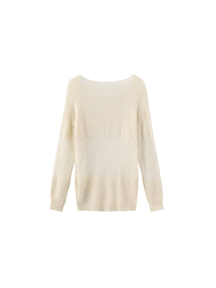 CUBIC - Vendita all'ingrosso Maglione tricot - Donna - Maglione a maniche lunghe con scollo asimmetrico e effetto sovrapposto1