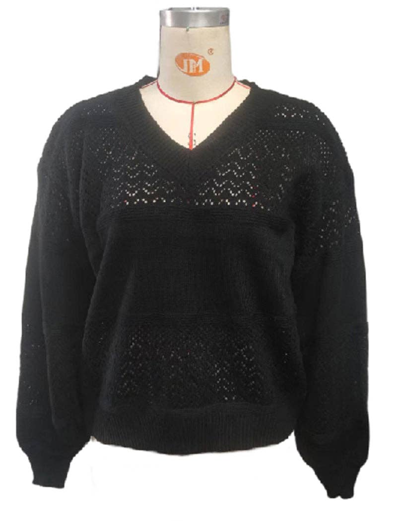 Masyal - Vente Pull en maille – femme - Pull à col en V découpé en tricot0