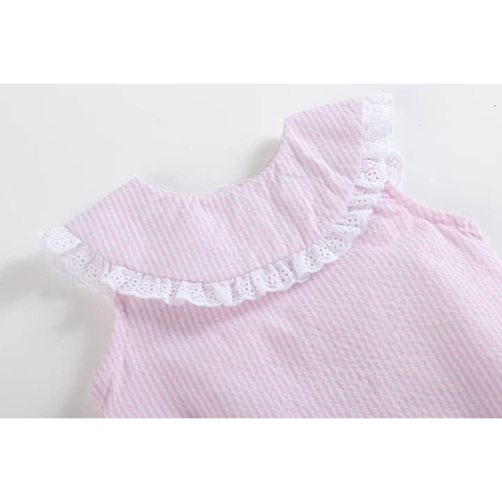 Lil Cactus - Wholesale Jumpsuit - Baby - Classic Light Pink Seersucker Collared Baby Bubble Romper4