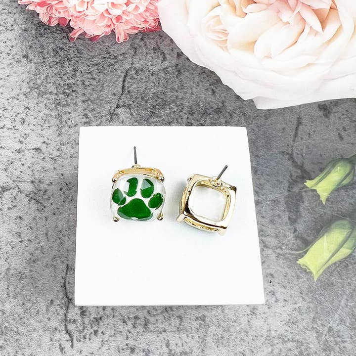JHP Collection - Wholesale Stud/Post Earrings - DOG PAW PRINT CUSHION CUT EPOXY STUD EARRING26