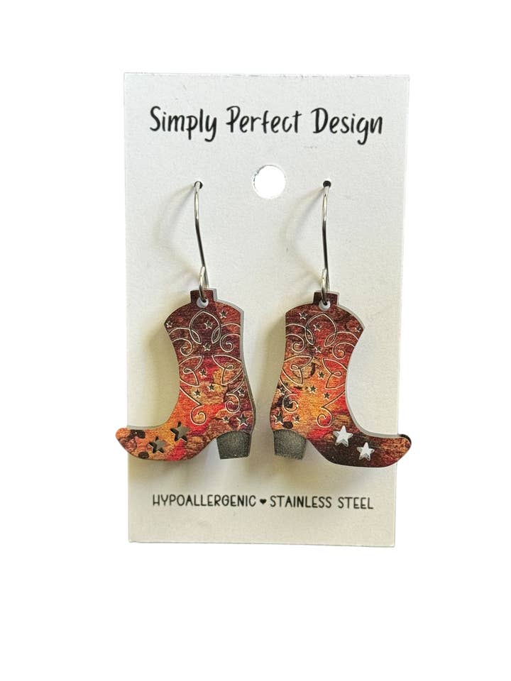 Rustic Charm Hypoallergenic Boot Earrings – Stainless Steel for wholesale by Simply Perfect Design LLC
