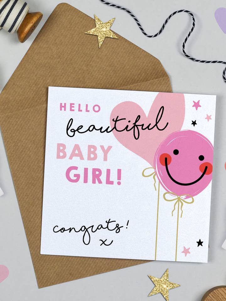 Smiley Balloon Baby Girl for wholesale by Michelle Fiedler Design