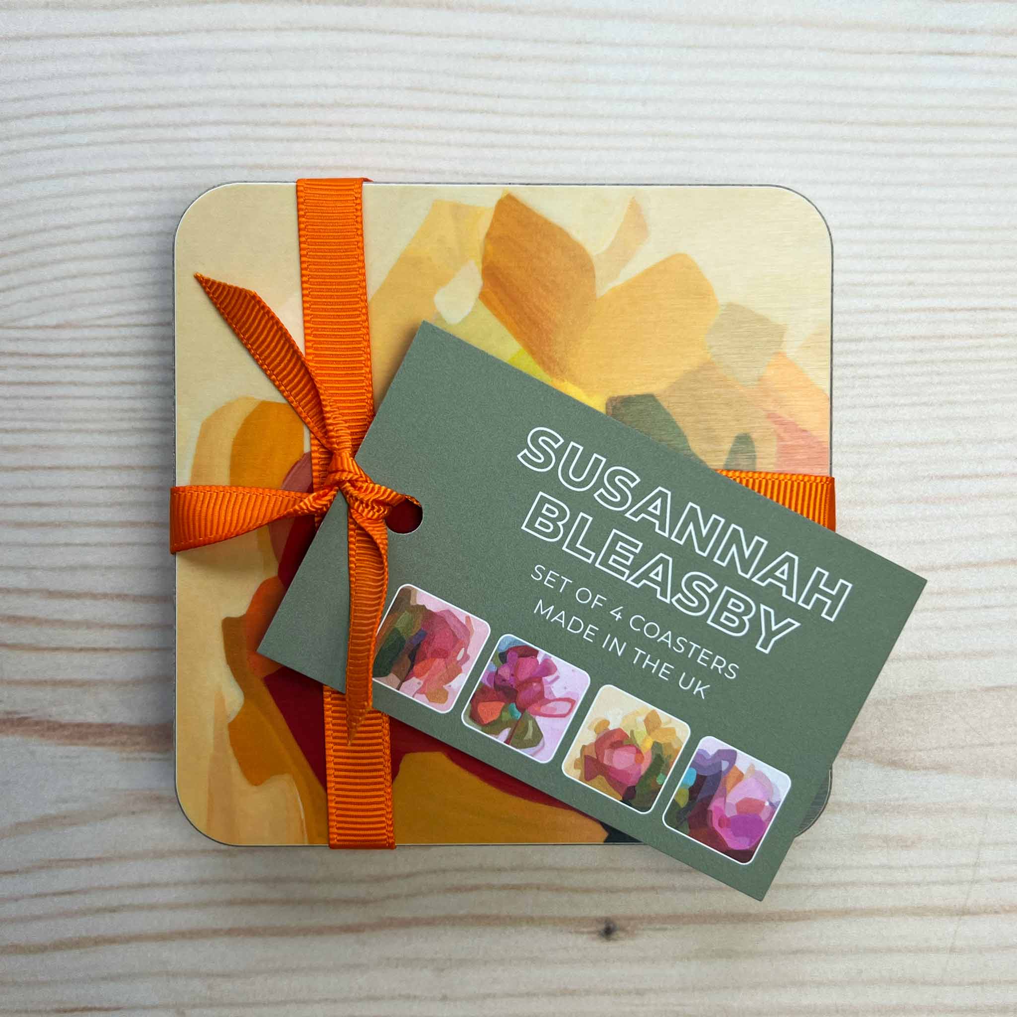 Susannah Bleasby Art - Wholesale Coasters - Coasters Set of 4 | Pink, Yellow & Orange Abstract | Brights1