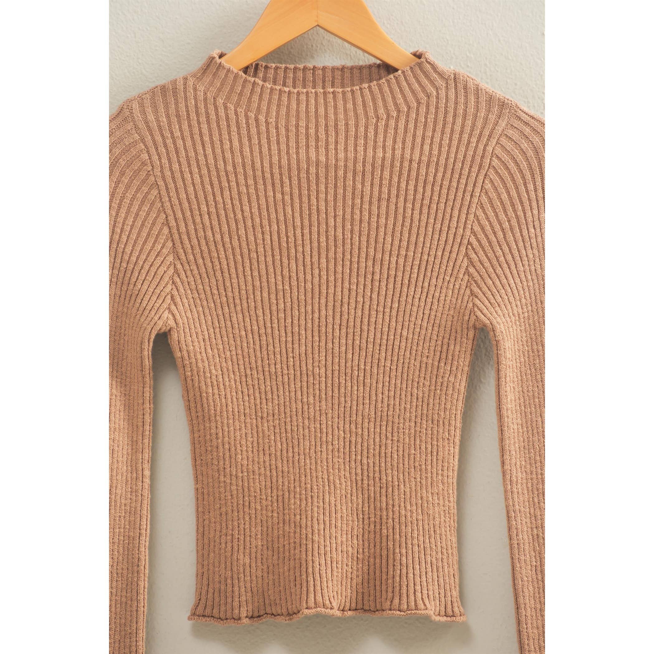 Double Zero - Wholesale Knit Top - Women's - Sleek Mock Neck Ribbed Knit Top17