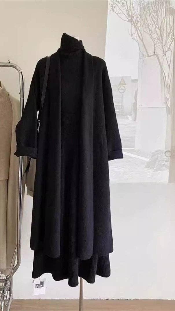 Sweetkama - Vendita all'ingrosso Completo top e gonna - Donna - Set maglione in maglia da donna in tinta unita 3 pezzi 0772