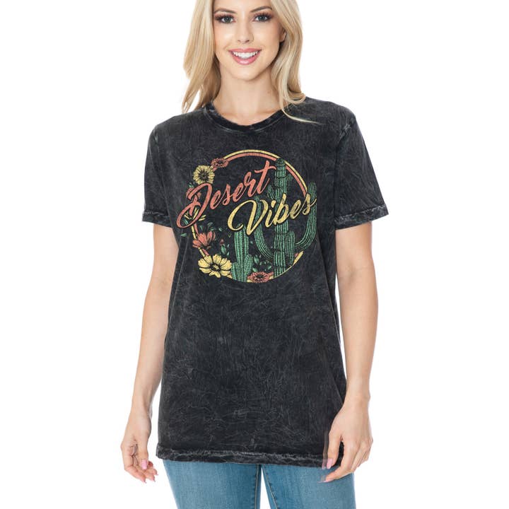 Amused by Blue - Wholesale Screen Printed T-Shirt - Women's - Desert Vibes - Mineral Wash2