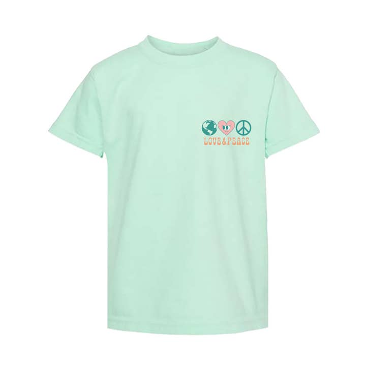 Port 213 - Wholesale Screen Printed T-Shirt - Kids - Kid's Mint Love & Peace T-shirt-Girls, Boys