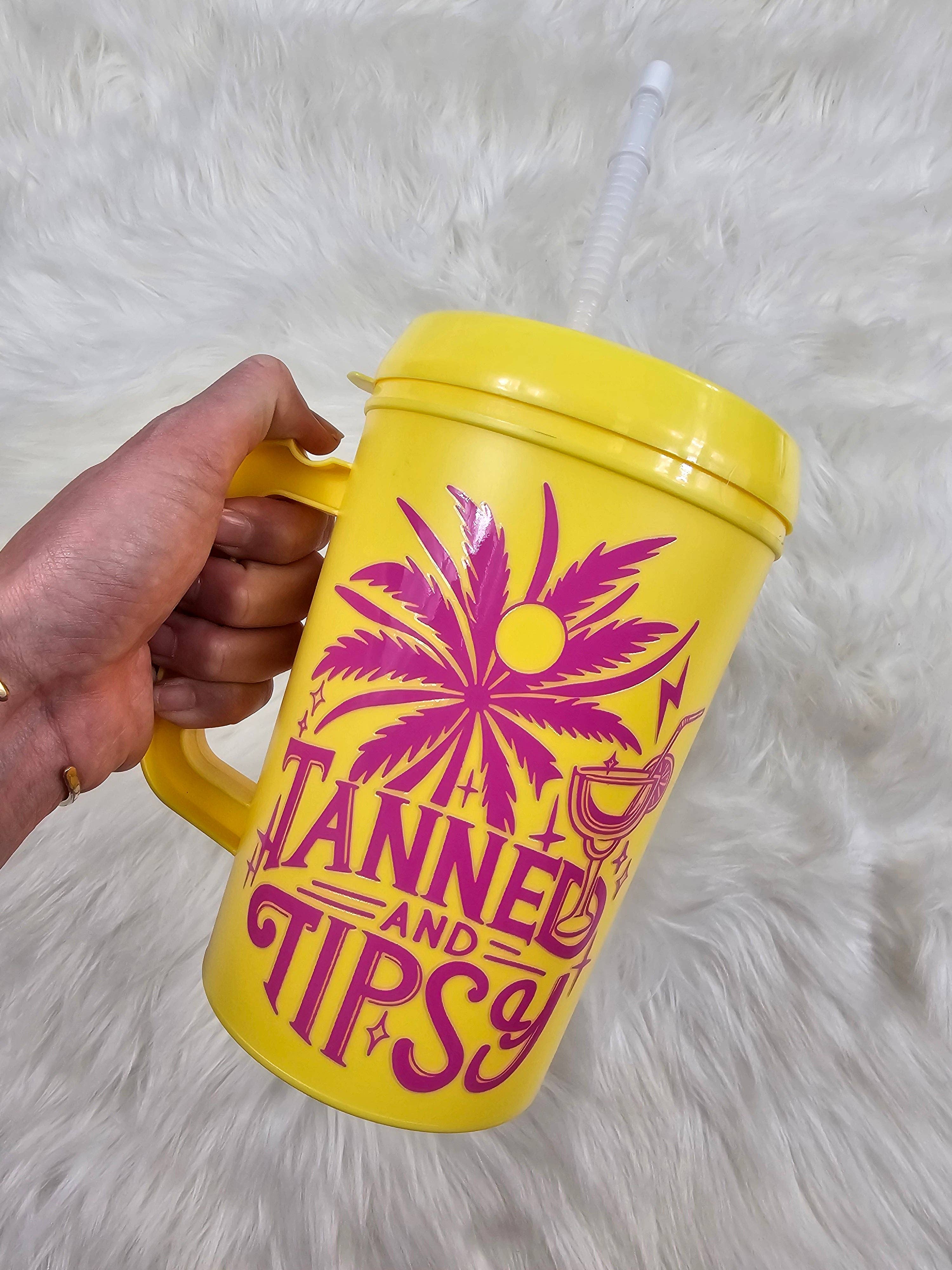 Scratch Decor - Wholesale Insulated Mug/Tumbler - 'Tanned and Tipsy' Mega Trucker Mug 34oz0