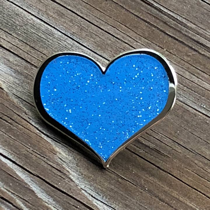 Blue Glitter Heart Enamel Pin 1 INCH V1 for wholesale by Dream Maker Pins