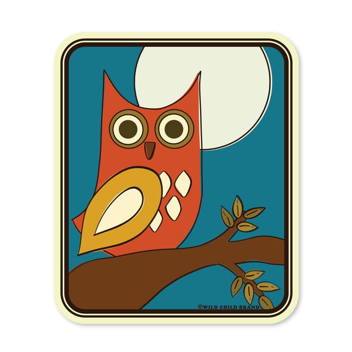 Night Owl Sticker | Retro 70s Woodland Fall Forest Decal for wholesale by Wild Child Brand