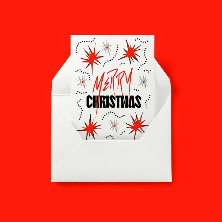 Kiki Gunn - Wholesale Christmas Card - Merry Christmas” Star / BOOM Christmas Card (wht)1