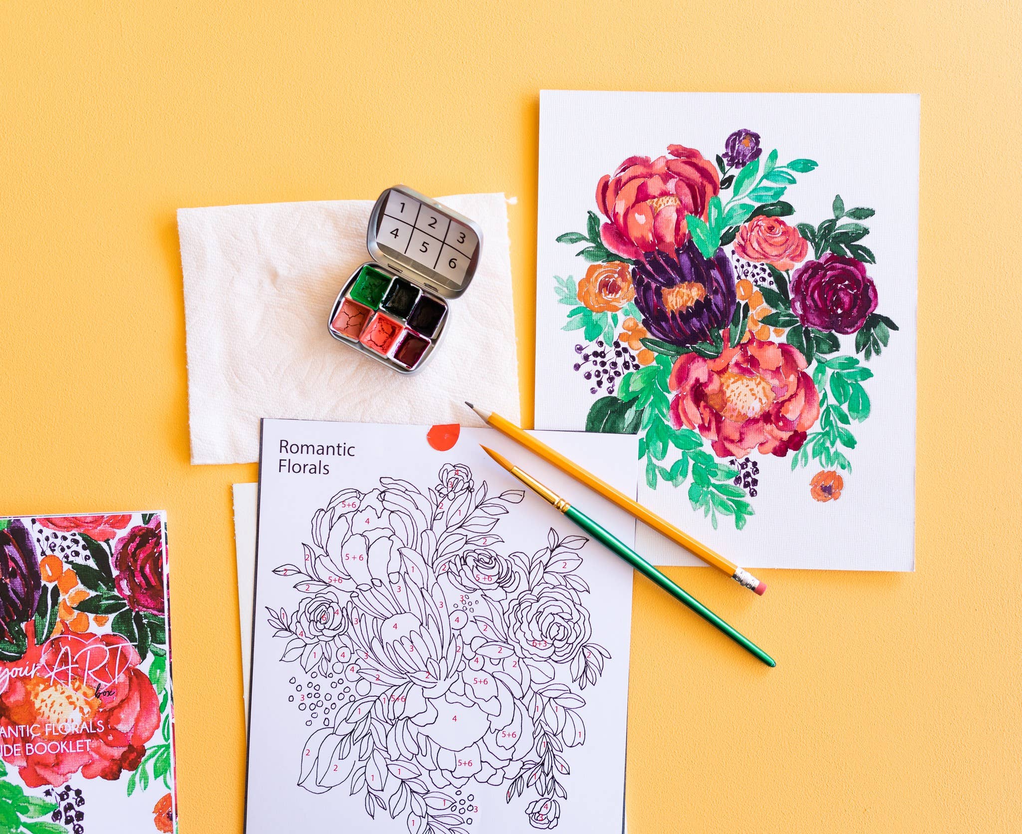 Pink Puddle Studio - Wholesale DIY Craft Kit - Romantic Flowers Peony Watercolor Paint by Number DIY Kit4