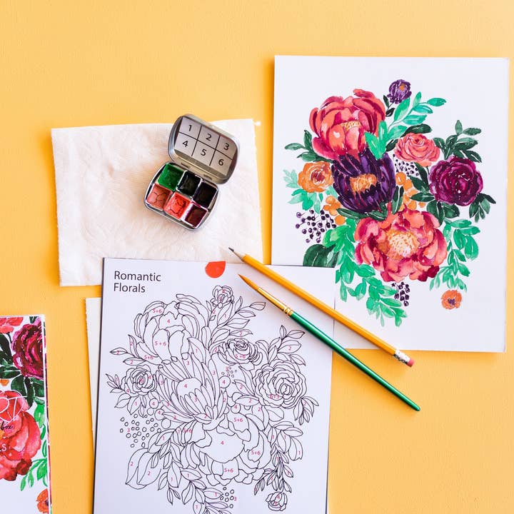 Pink Puddle Studio - Wholesale DIY Craft Kit - Romantic Flowers Peony Watercolor Paint by Number DIY Kit4