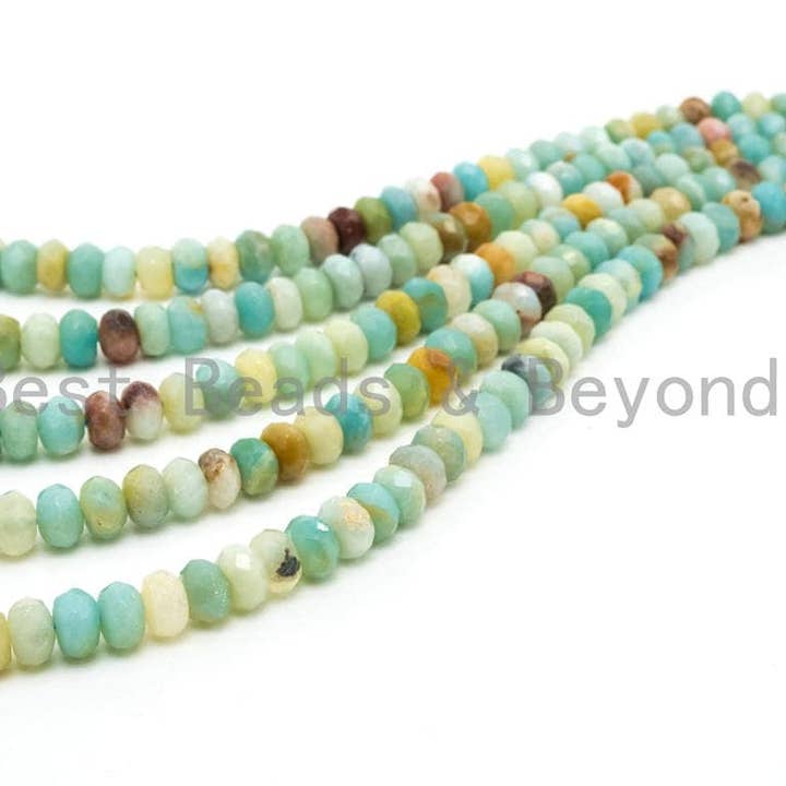 BestBeads&Beyond – Engroshandel Perler – Kvalitet Natural Rondelle Amazonite perler, 2x4mm/4x6mm/5x8mm/6x10mm Facetteret Rondelle perler, 15.5inch strand, SKU #U2301