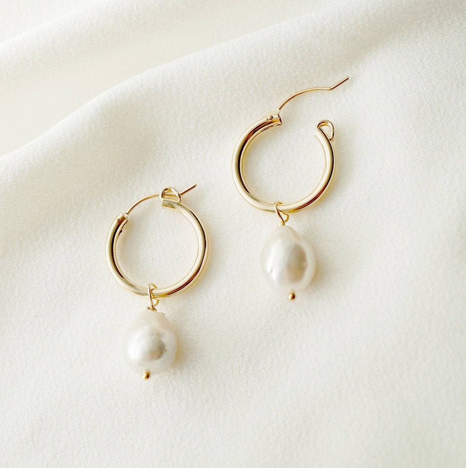 Hunter & Trove - Wholesale Hoop Earrings - Cultured Baroque Pearl 14K Gold Fi Hoop Earrings (Claudette)2
