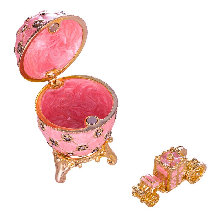 Faberge Coronation Egg Jewelry Box with carriage 2.6'' pink for wholesale by danila-souvenirs